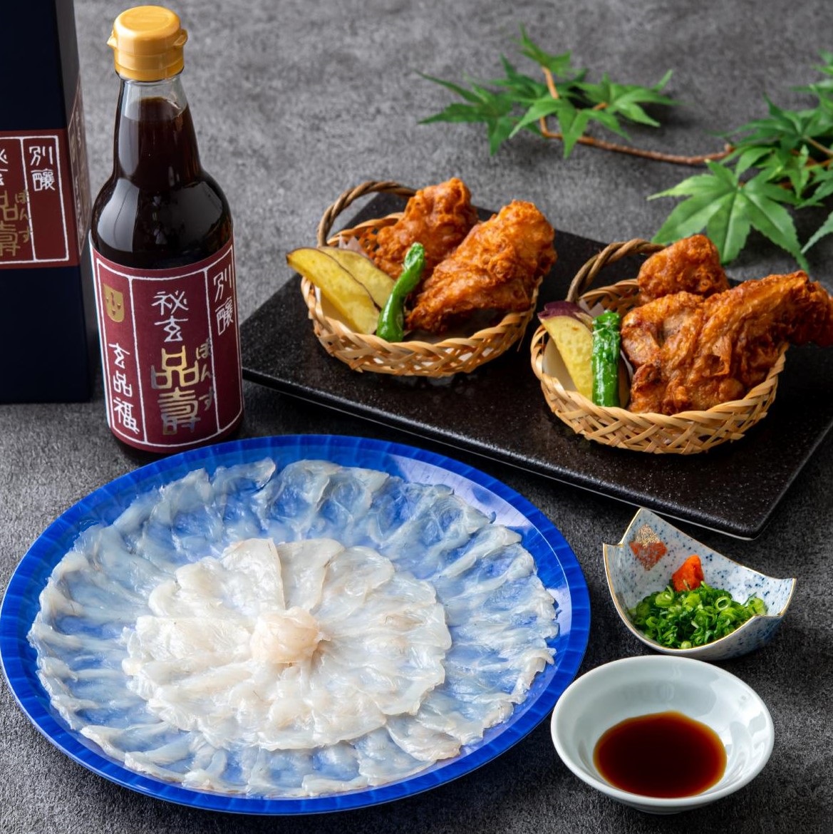 【贈り物ギフト】昆布〆大皿ふぐ刺しと唐揚げセット